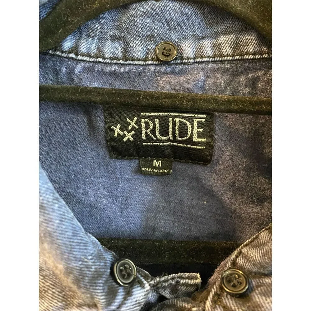 Xxx RUDE Blue Jean Jacket Vest 100% Cotton Size Medium